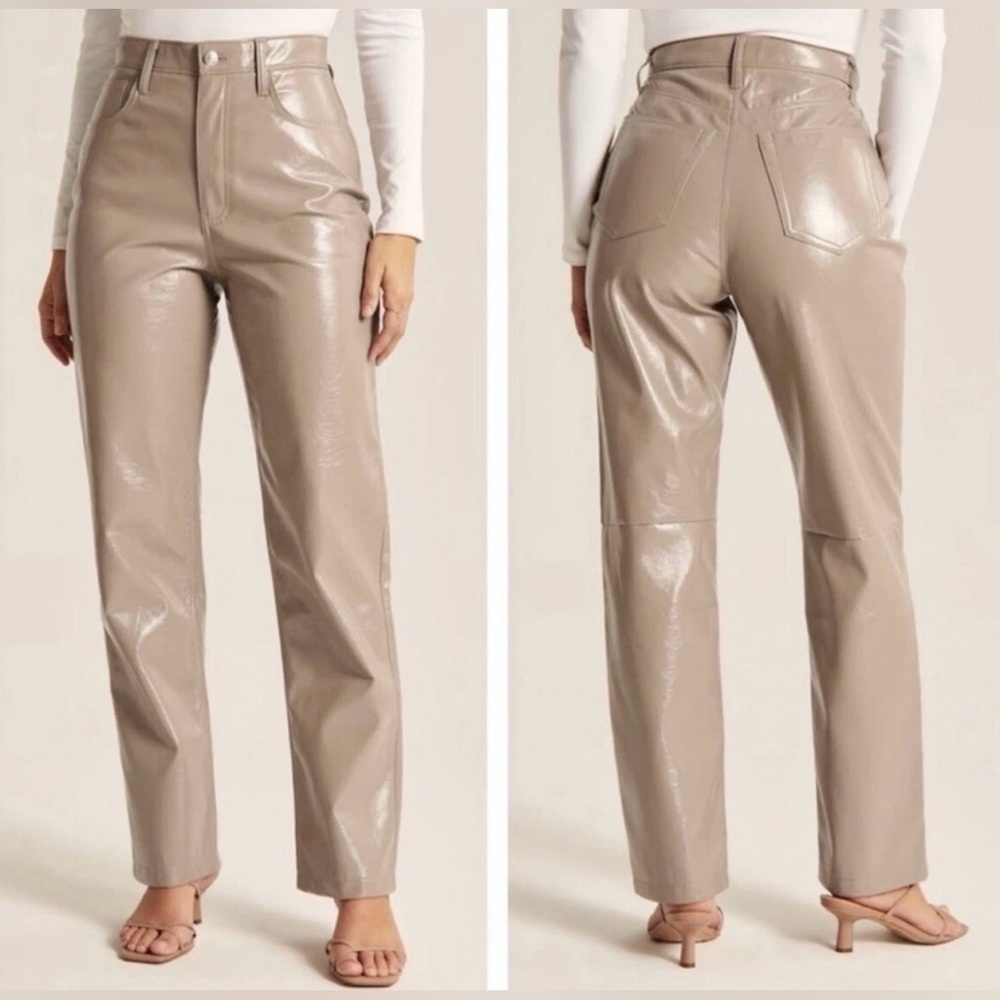 Abercrombie & Fitch Curve Love Vegan Leather 90s Straight Pants - Sz 32L/14 -NWT
